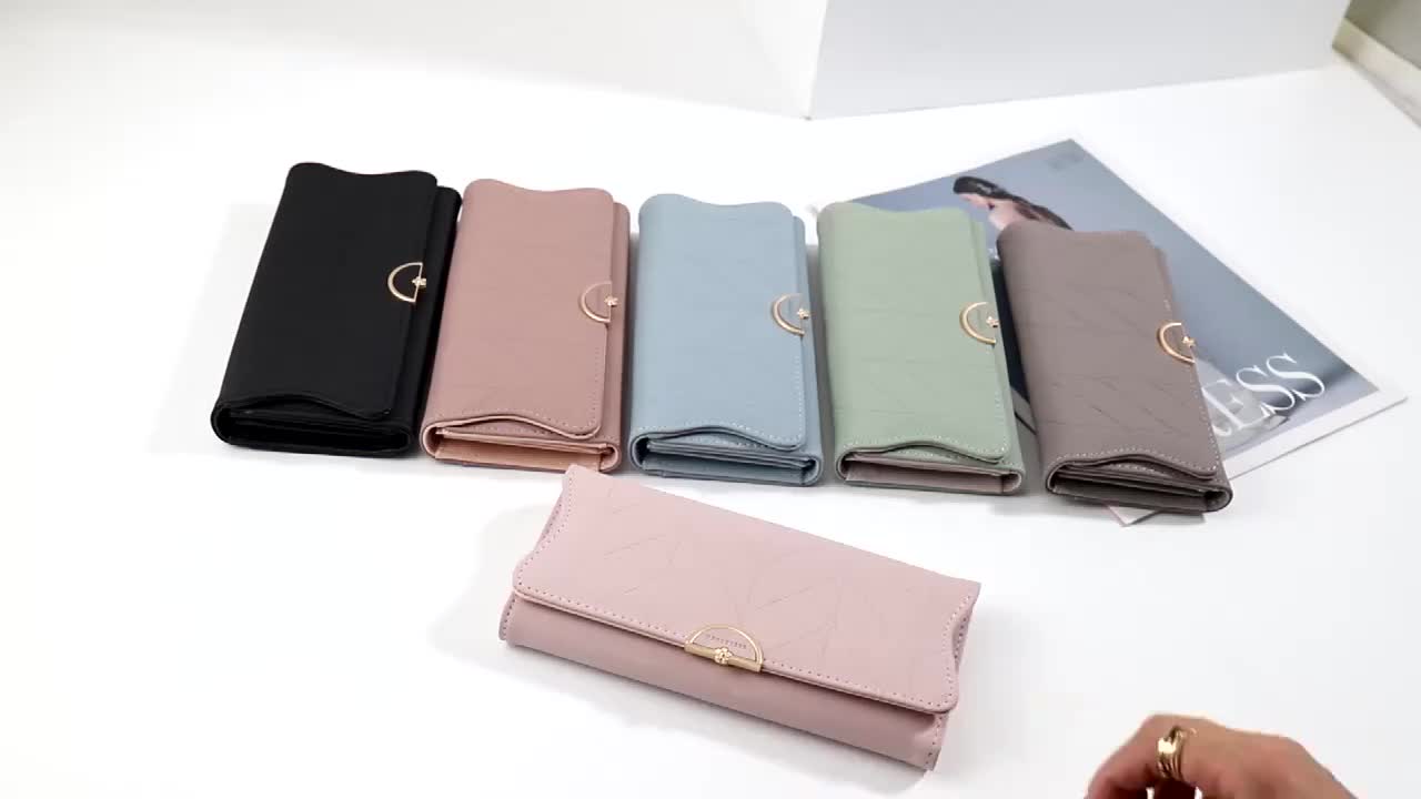 New Fashionable Large Capacity Women'S Long Simple Folded Flower Lady'S Wallet, Synthetic Leather