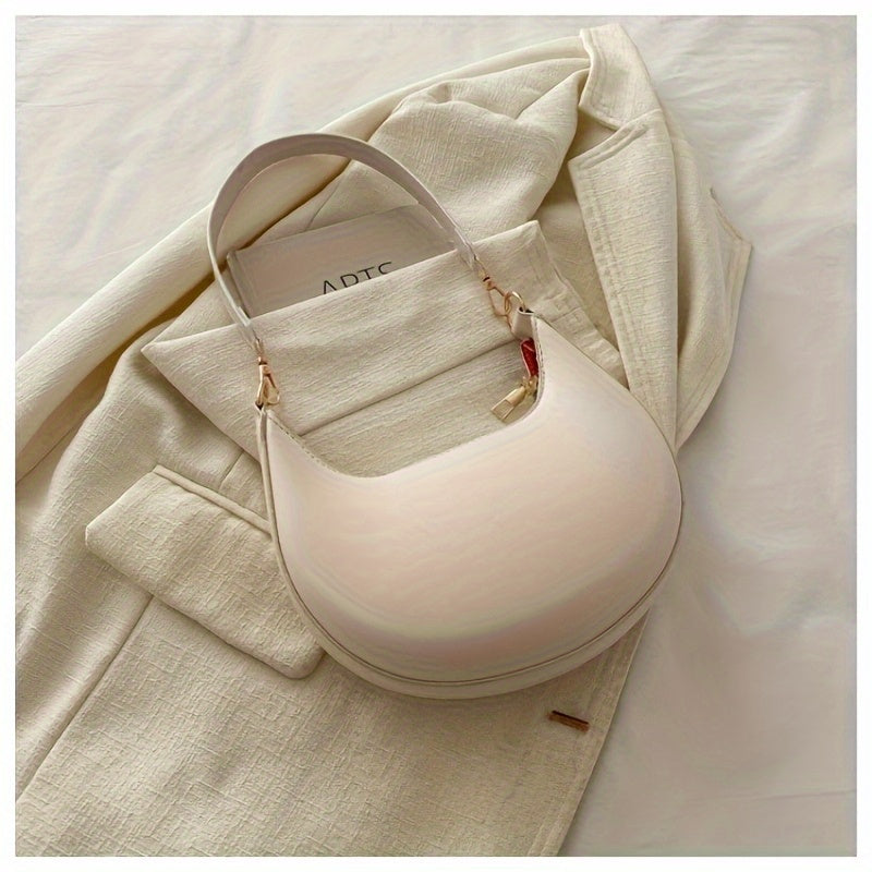 Stylish Retro Half-Moon Women'S Shoulder Bag, Zipper Closure, Fixed Strap, Cream\u002FWhite, Perfect for Daily Commute & Travel, Travel Accessory | Minimalist Design | Bag, Small Crossbody Bag