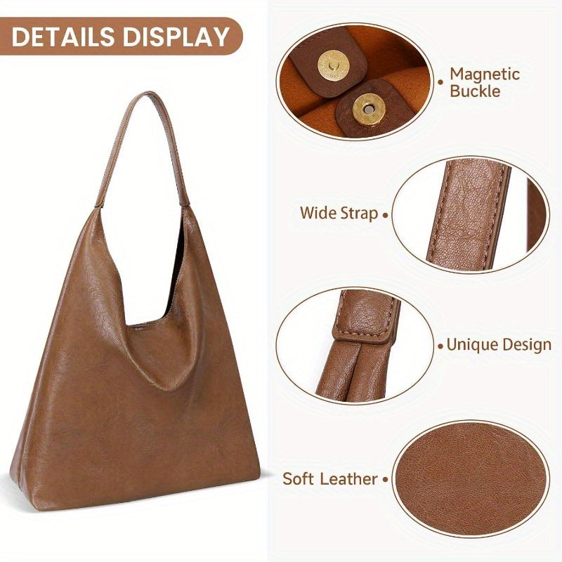 Tote Bag Hobo Handbags for Women Soft Vegan Faux Leather Shoulder Bags Slouchy Tote Purses for Work Shopping