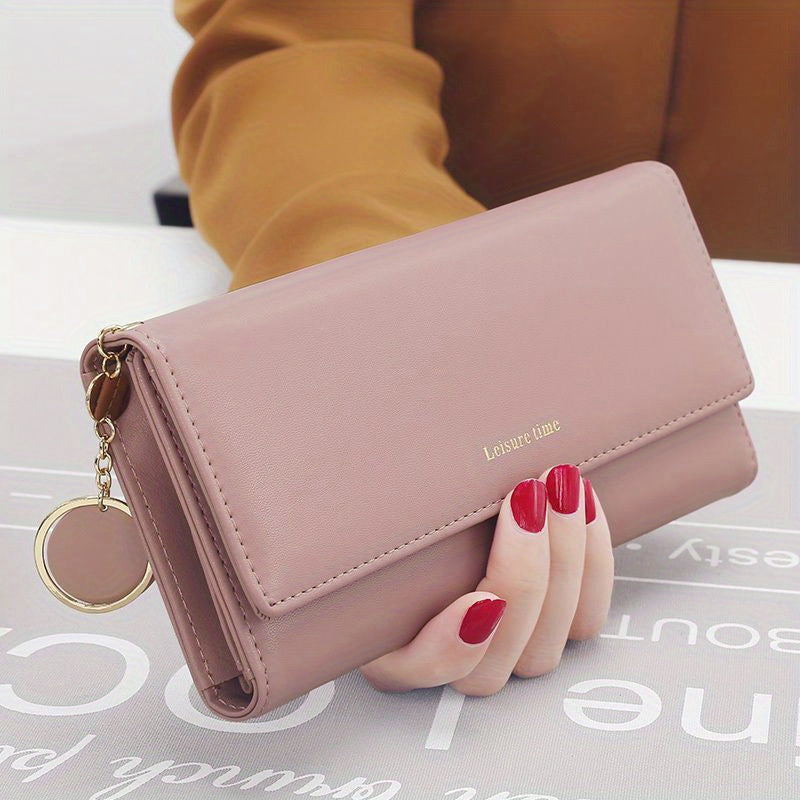 Large Capacity Simple Long Clutch Purse, Lightweight Casual Portable Storage Bag With Pendant Wallet