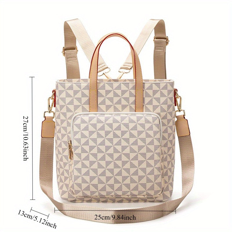 Women's Elegant Backpack with Laptop Compartment - Large Capacity Mixed Color Travel, & Work Bag, Convertible Shoulder Bag with Sturdy Metal Hardware & Comfortable Straps