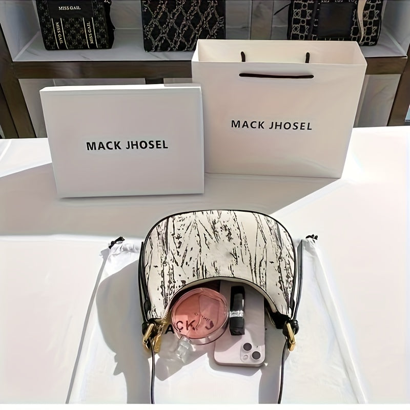 French Wing Tote Bag - Elegant Crescent Moon Shoulder Bag with Cloud Pattern, Premium, Zipper Closure & Polyester Lining, Versatile for Casual & Formal Outfits, White