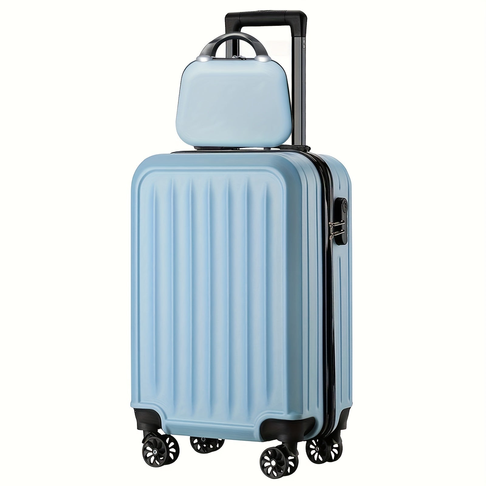 2pcs 14+20 Inch Minimalist Solid Color Luggage Case Set, Multi Colors Hard Shell Zipper Trolley Case With Wheels And Square Small Makeup Handbag For Travel\u002FHome Storage