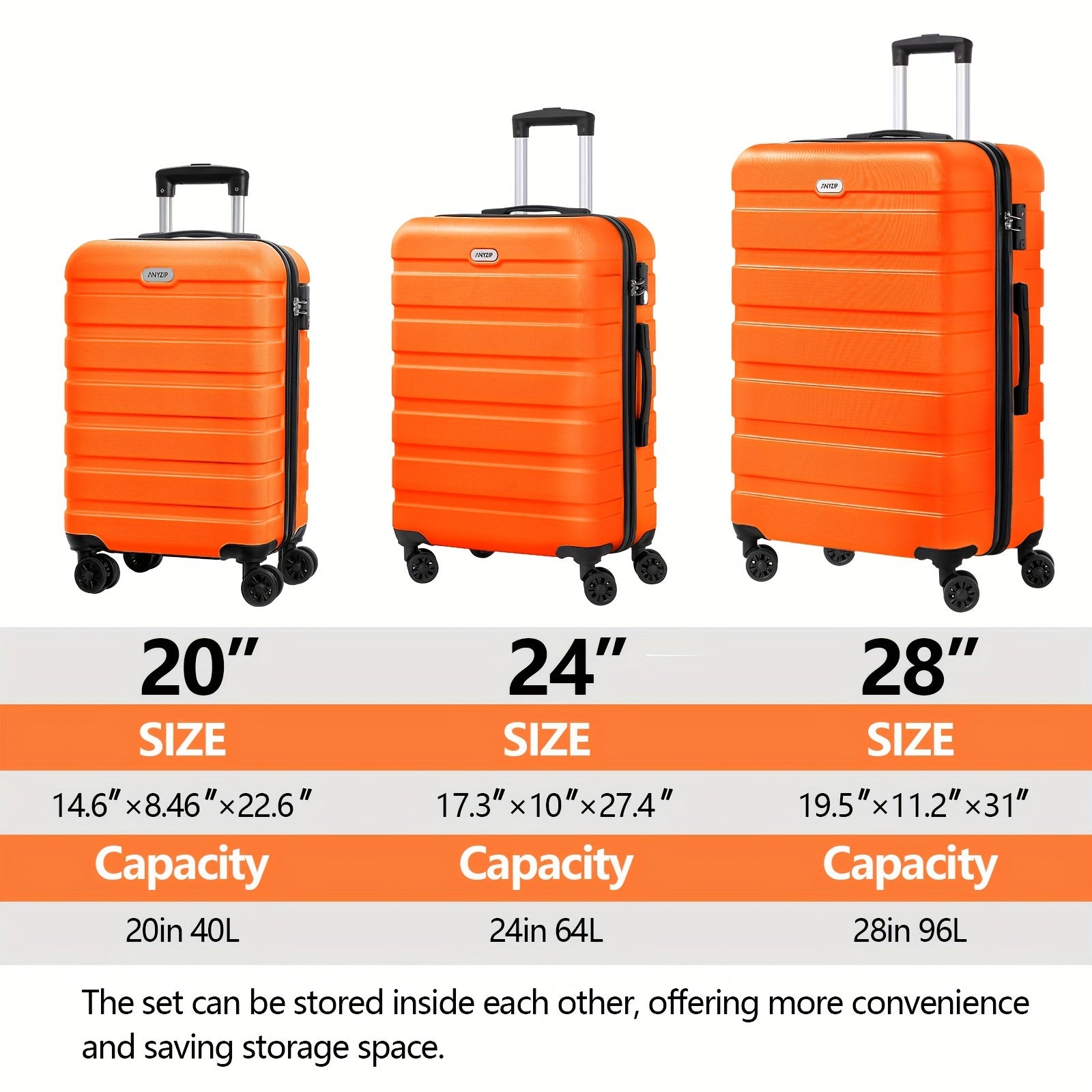 Luggage Sets 3 Piece Hardshell Suitcase Set Lightweight Travel Suitcases With 4 Double Spinner Wheels TSA Lock PC ABS