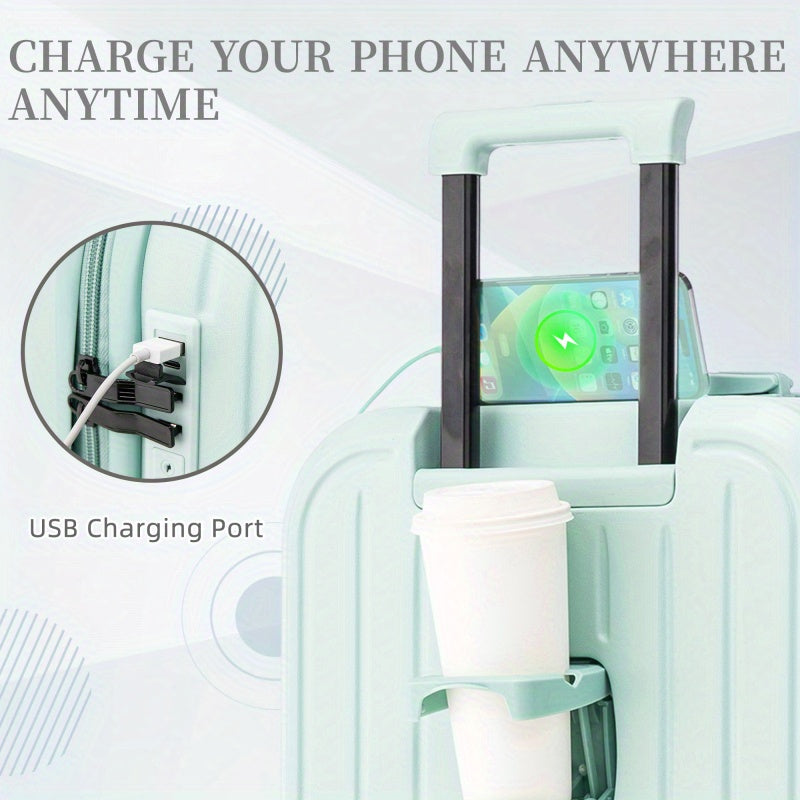 20 24 28 3pcs set in ABS Spinner Wheel Luggage Carry on Suitcase with Cup Holder USB Port Mint Green