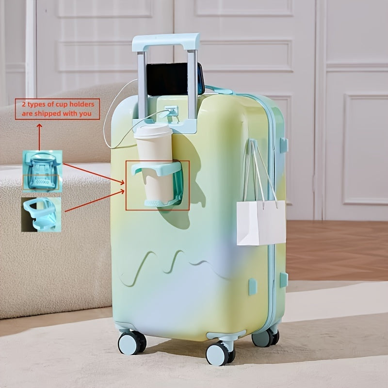 20-Inch ABS+PC Hardshell Spinner Carry-On Luggage with Iron\u002FAluminum Alloy Telescoping Handle, USB Port, Cup Holder, and Combination Lock for Business and Travel