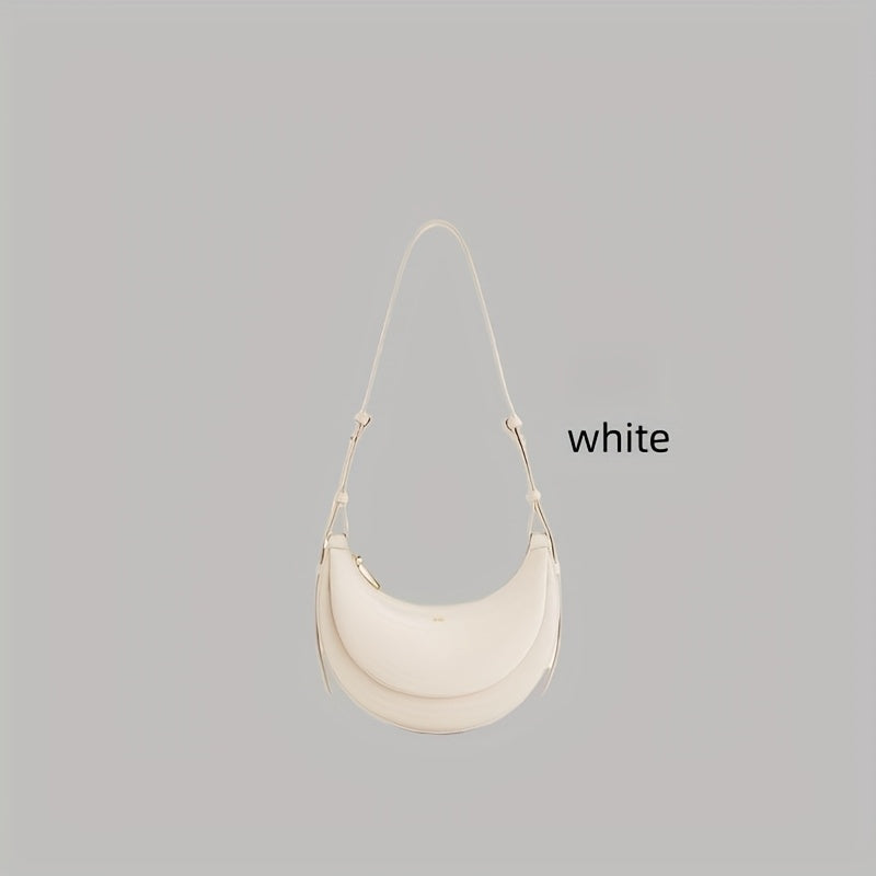 Women'S Crescent Moon Saddle Bag - Unique Design Shoulder Crossbody Purse with Zipper Closure, Polyester Lined, Edge Painted, Perfect for Daily Commute or Casual Wear (White), Small Crossbody Bag