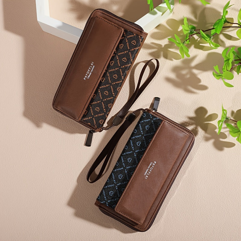 Double-Layer Classic PU Women's Wallet | Long | PU | Double-Layer Design, Zipper Closure, Zip Pocket, Photo Separation Layer | Women | Continental | Color-Block