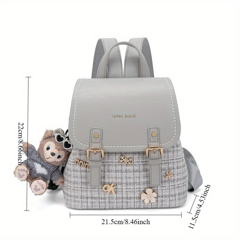 Chic Vintage Plaid Backpack for Women - Large Capacity, Adjustable Straps, Golden-Tone Hardware, Textured Finish, Perfect for, Travel & Everyday Use, Casual Backpack | Elegant Backpack | Textured Finish Bag