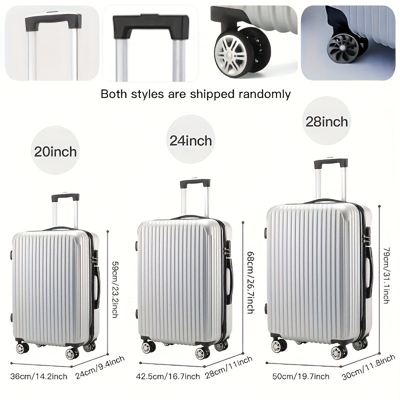 3pcs Set of Simple and Stylish 20-Inch, 24-Inch, 28-Inch Essential Travel Suitcases for Family