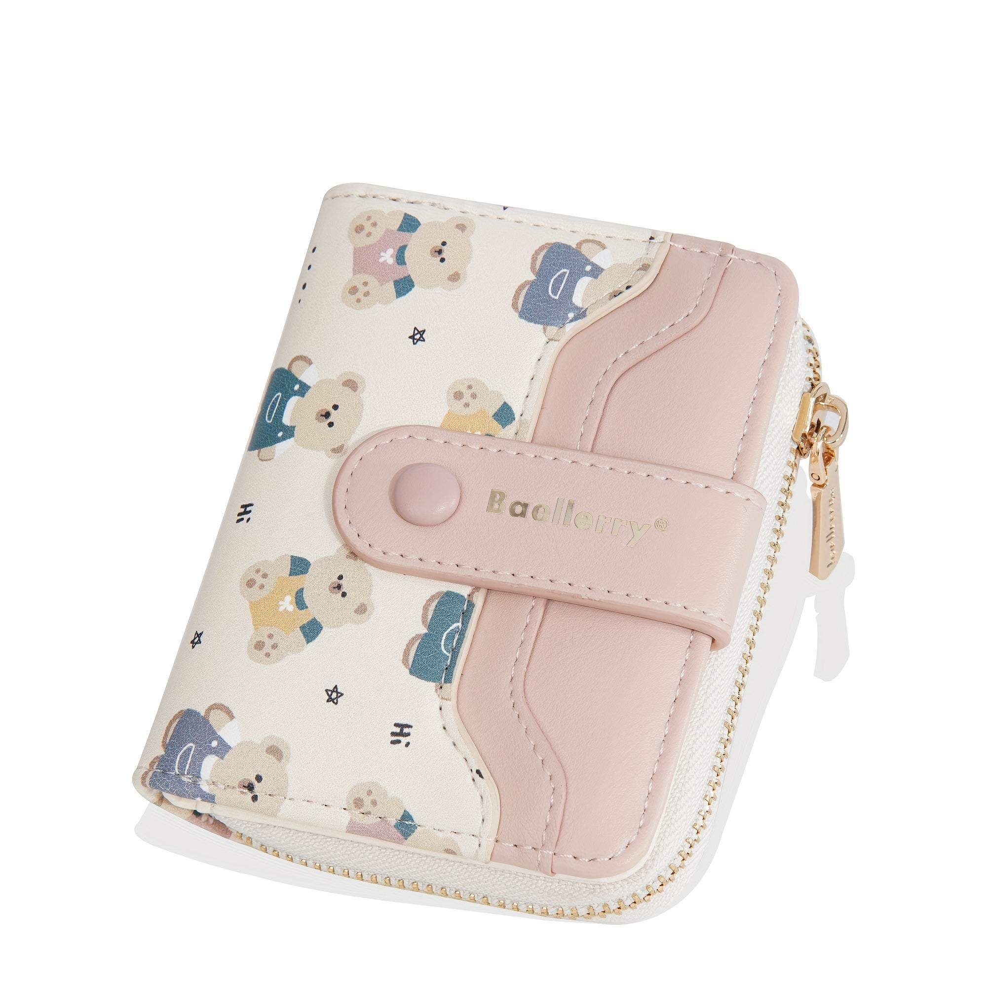baellerry 1pc Mini Women's Wallet Short Style Bear Cartoon Print Button Credit Card Card Bag Zipper Coin Purse