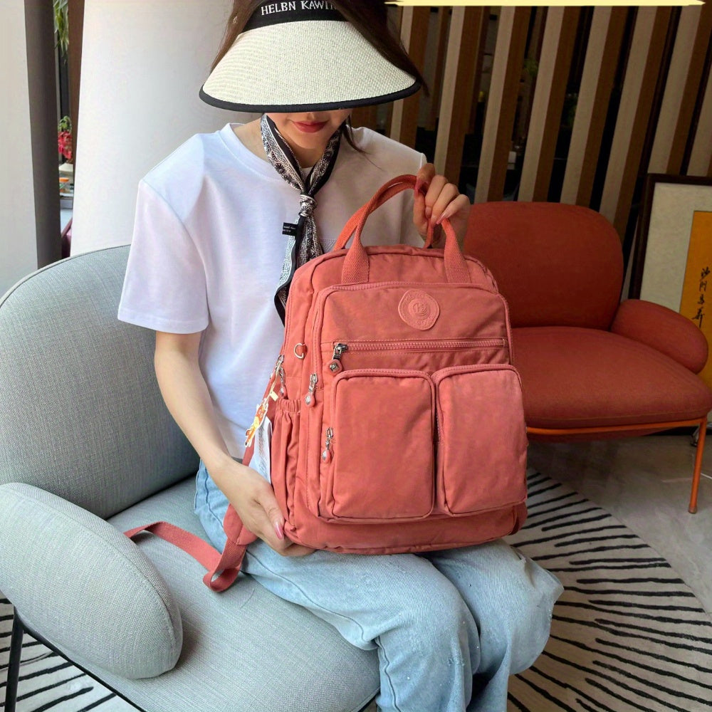 Durable Backpack Durable Double-Backpack for Women | BO Upgrade Fabric & Color, Lightweight Casual College Style, Soft Handle Solid Color Travel Backpack, Personality Color Large Capacity Bag