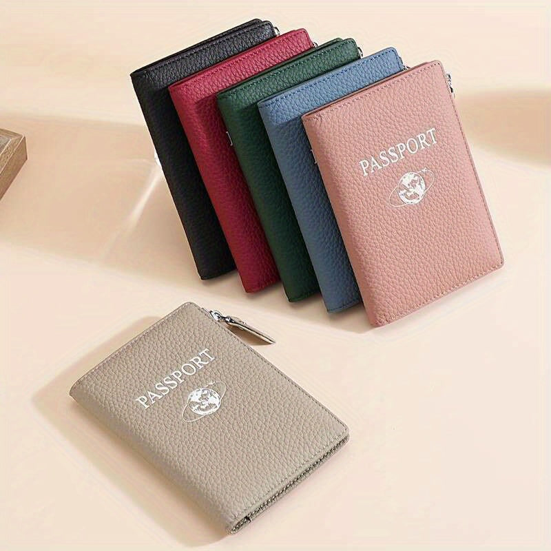 Premium Travel Wallet Genuine Leather Passport Holder Wallet | Multi-Function Travel Organizer with Zipper Closure, Card Slots & Coin Pocket for Women in Beige, Navy Blue, or Rose Pink, Secure Travel Wallet | Embossed Genuine Leather Design