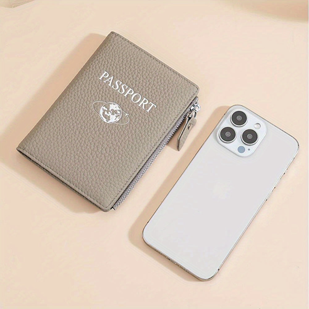 Premium Travel Wallet Genuine Leather Passport Holder Wallet | Multi-Function Travel Organizer with Zipper Closure, Card Slots & Coin Pocket for Women in Beige, Navy Blue, or Rose Pink, Secure Travel Wallet | Embossed Genuine Leather Design