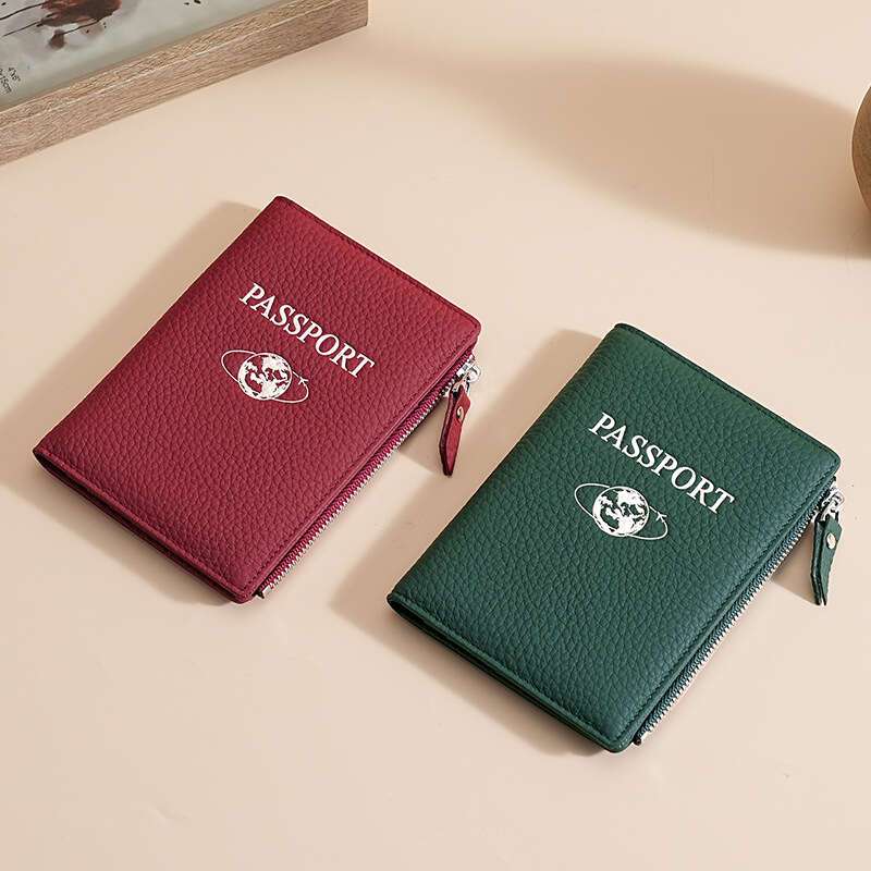 Premium Travel Wallet Genuine Leather Passport Holder Wallet | Multi-Function Travel Organizer with Zipper Closure, Card Slots & Coin Pocket for Women in Beige, Navy Blue, or Rose Pink, Secure Travel Wallet | Embossed Genuine Leather Design