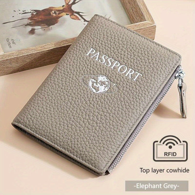 Premium Travel Wallet Genuine Leather Passport Holder Wallet | Multi-Function Travel Organizer with Zipper Closure, Card Slots & Coin Pocket for Women in Beige, Navy Blue, or Rose Pink, Secure Travel Wallet | Embossed Genuine Leather Design