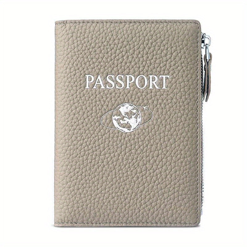 Premium Travel Wallet Genuine Leather Passport Holder Wallet | Multi-Function Travel Organizer with Zipper Closure, Card Slots & Coin Pocket for Women in Beige, Navy Blue, or Rose Pink, Secure Travel Wallet | Embossed Genuine Leather Design