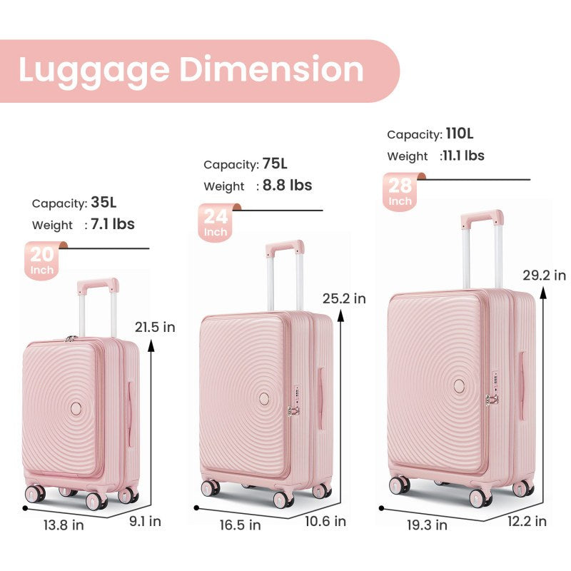 Luggage Sets 3pcs 20 24 28 Expandable Carry On Luggage with TSA Lock Airline Approved 100pcs Hard Shell and Lightweight Suitcase with Front Pocket and Spinner Wheels