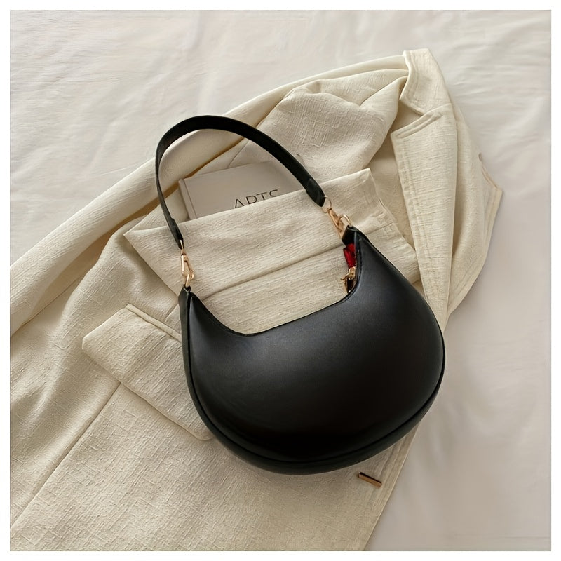 Stylish Retro Half-Moon Women'S Shoulder Bag, Zipper Closure, Fixed Strap, Cream\u002FWhite, Perfect for Daily Commute & Travel, Travel Accessory | Minimalist Design | Bag, Small Crossbody Bag