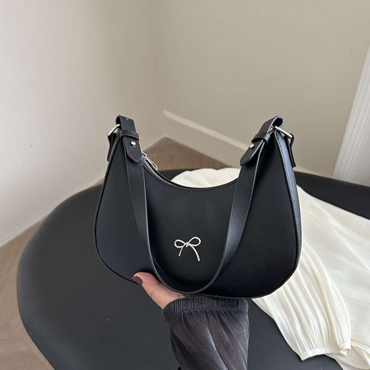 Stylish Shoulder Bag Stylish Black Women's Shoulder Bag | Sleek Crescent Design, Adjustable Strap, Metallic Accents, Perfect for Work, Casual Outings, and Holiday Gifts, Daily Shoulder Bag, Versatile Fashion