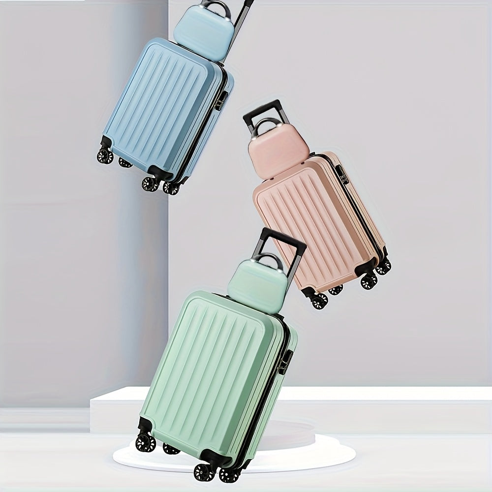 2pcs 14+20 Inch Minimalist Solid Color Luggage Case Set, Multi Colors Hard Shell Zipper Trolley Case With Wheels And Square Small Makeup Handbag For Travel\u002FHome Storage