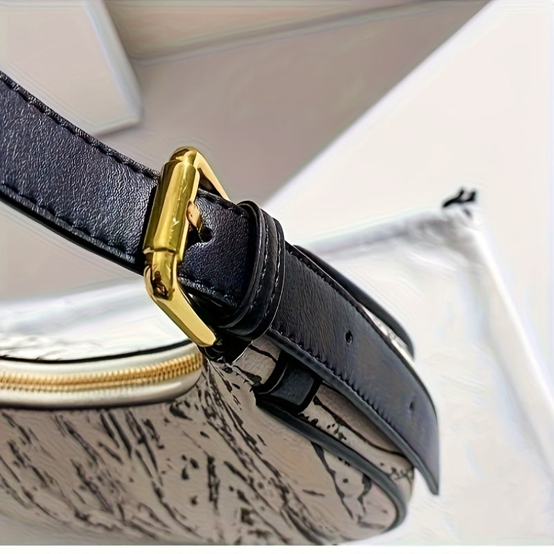 French Wing Tote Bag - Elegant Crescent Moon Shoulder Bag with Cloud Pattern, Premium, Zipper Closure & Polyester Lining, Versatile for Casual & Formal Outfits, White