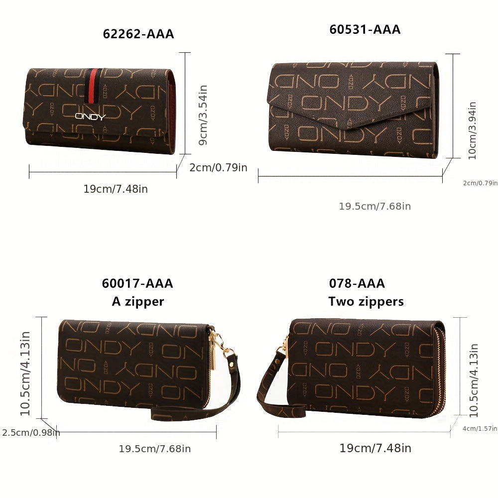 ONDY Original Fashion Women'S Long Wallet, Classic Coffee Can Hold Mobile Phone Large Capacity Portable Handheld Coin Wallet, Suitable for Four Seasons Flip-Top Small Bag for Office Workers