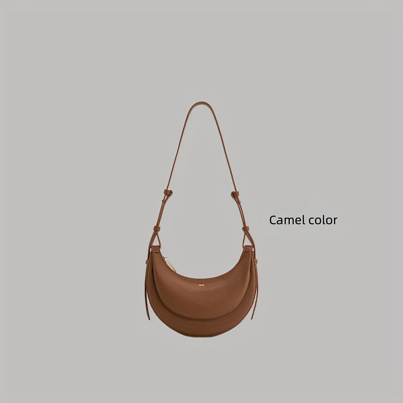 Women'S Crescent Moon Saddle Bag - Unique Design Shoulder Crossbody Purse with Zipper Closure, Polyester Lined, Edge Painted, Perfect for Daily Commute or Casual Wear (White), Small Crossbody Bag