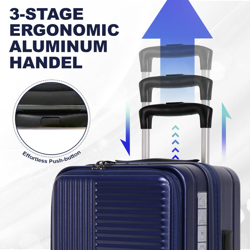 TSA-Approved Lock Hardshell Suitcase with Front Opening Design - Durable ABS+PC Luggage, 360° Spinner Wheels & Telescopic Handle, Blue Travel Suitcase for Business & Vacation