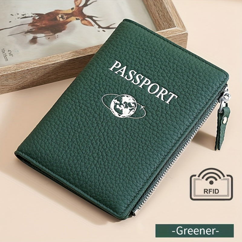 Premium Travel Wallet Genuine Leather Passport Holder Wallet | Multi-Function Travel Organizer with Zipper Closure, Card Slots & Coin Pocket for Women in Beige, Navy Blue, or Rose Pink, Secure Travel Wallet | Embossed Genuine Leather Design