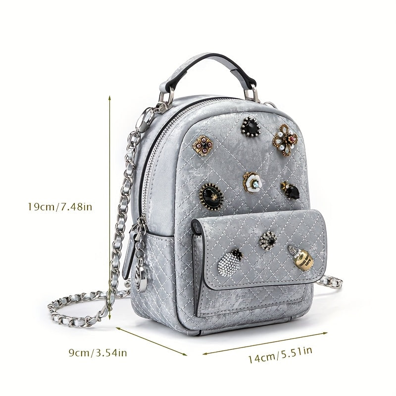 Genuine Leather Women'S Backpack - Soft, Versatile Streetwear Bag with Zipper Closure, Polyester Lining, and Decorative Studs, White or Light Gray, Perfect for Casual Outings, Casual Outing Backpack | Trendy Backpack | Genuine Leather Bag