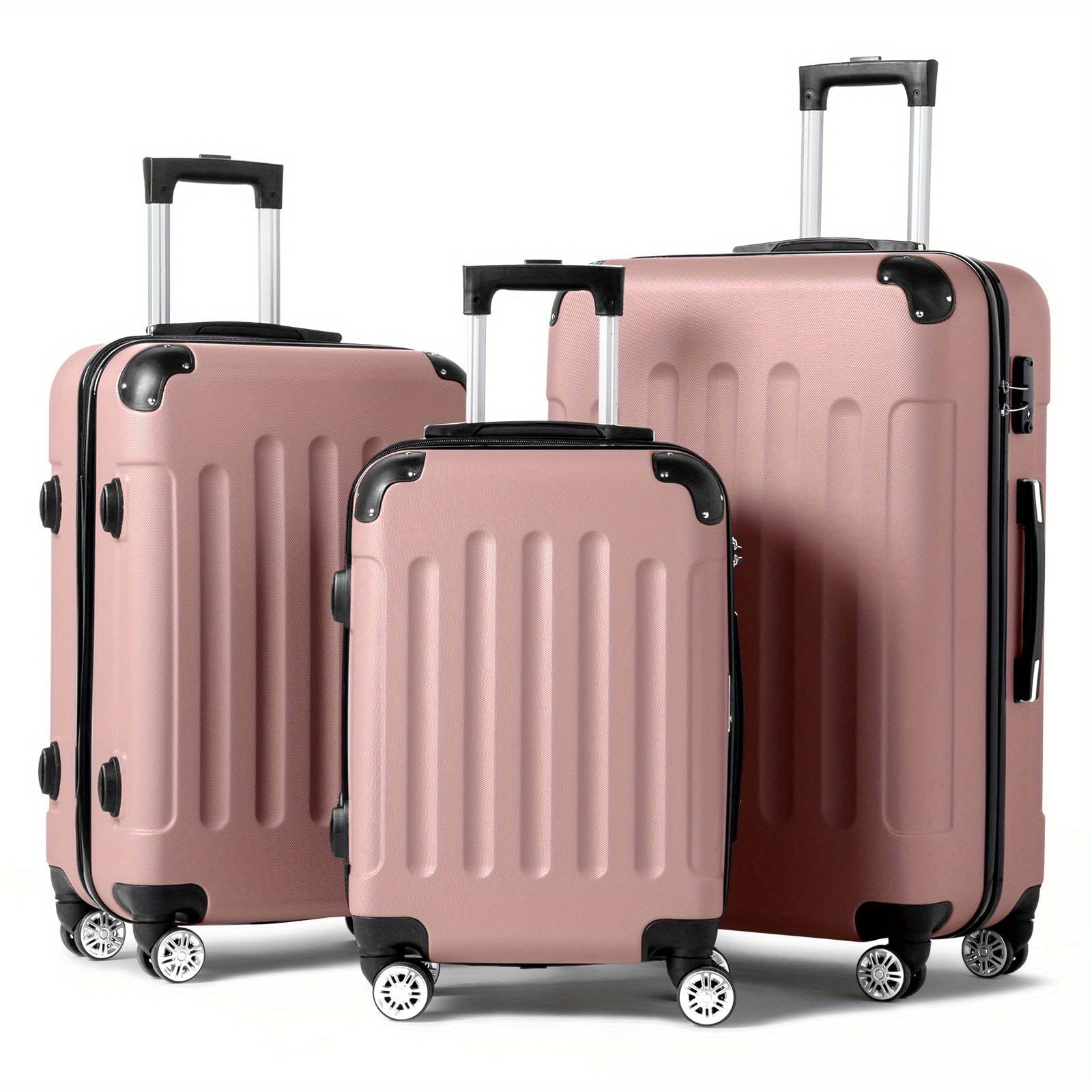 Luggage Set of 3 Hardside Carry on Suitcase Sets with Spinner Wheels & TSA lock, Portable Lightweight ABS Luggages for Travel, Business