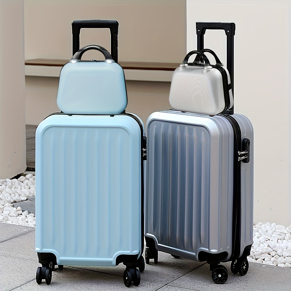 2pcs 14+20 Inch Minimalist Solid Color Luggage Case Set, Multi Colors Hard Shell Zipper Trolley Case With Wheels And Square Small Makeup Handbag For Travel\u002FHome Storage