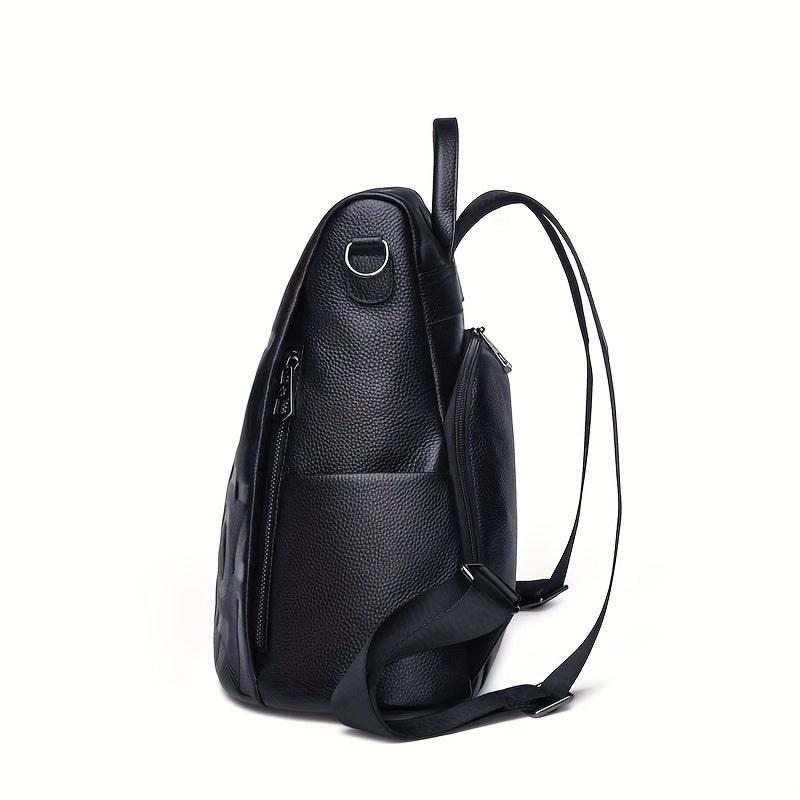Durable Build Large Capacity Genuine Leather Backpack for Women - Stylish Black Convertible Shoulder Bag with Adjustable Straps, Anti-Theft Design & Unique Letter Print, Backpack Purse