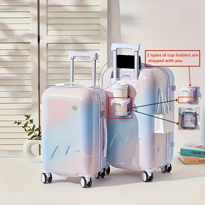 20-Inch ABS+PC Hardshell Spinner Carry-On Luggage with Iron\u002FAluminum Alloy Telescoping Handle, USB Port, Cup Holder, and Combination Lock for Business and Travel