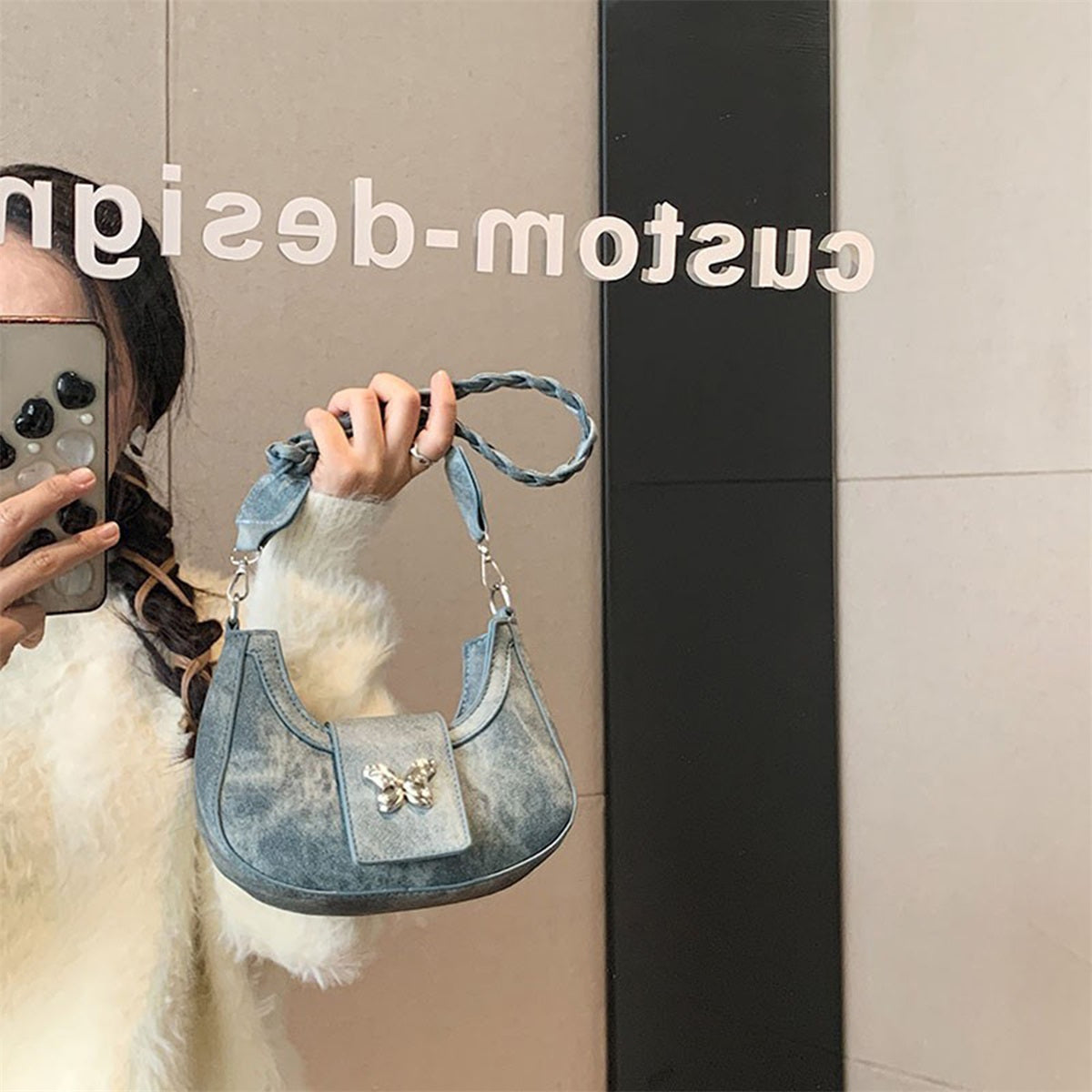 Butterfly Crescent Bags for Women Trendy Shoulder Purse Small Crossbody Bag for Office Travel Party