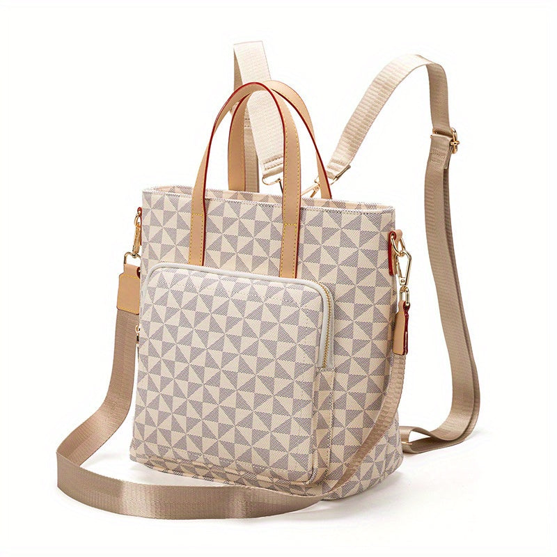 Women's Elegant Backpack with Laptop Compartment - Large Capacity Mixed Color Travel, & Work Bag, Convertible Shoulder Bag with Sturdy Metal Hardware & Comfortable Straps