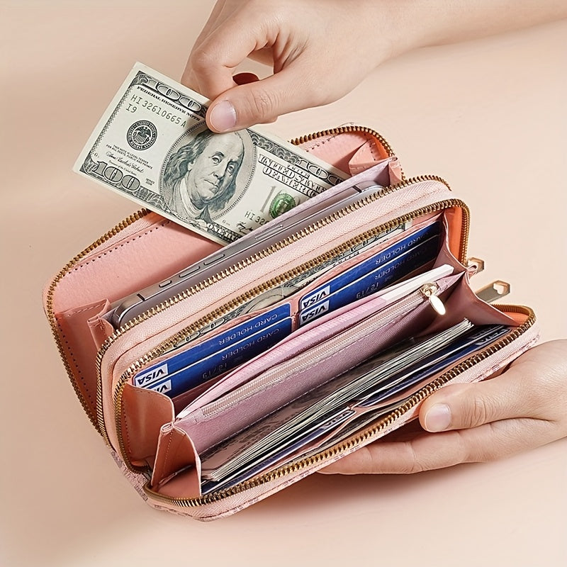 Vintage Wallet Vintage Women's Wallet | Tri-Fold Zipper Closure with Woven Pattern & Golden-Tone 'M' Logo, Includes Wrist Strap & Multiple Card Slots for Everyday Use, Versatile Cardholder - Textured Accessory, Cute Wallet