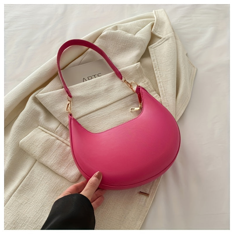 Stylish Retro Half-Moon Women'S Shoulder Bag, Zipper Closure, Fixed Strap, Cream\u002FWhite, Perfect for Daily Commute & Travel, Travel Accessory | Minimalist Design | Bag, Small Crossbody Bag