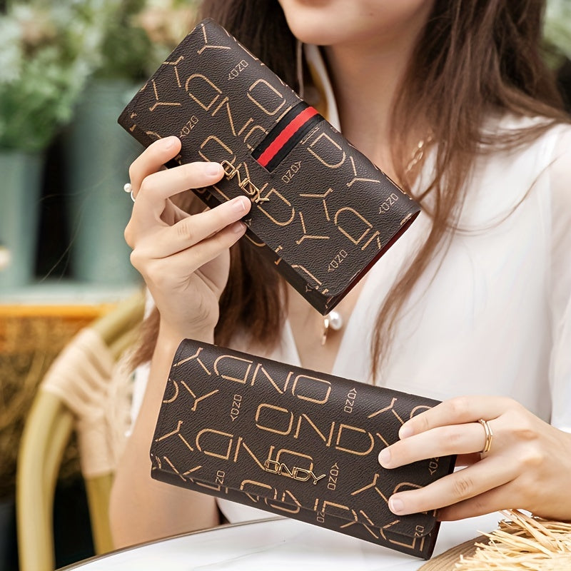 ONDY Original Fashion Women'S Long Wallet, Classic Coffee Can Hold Mobile Phone Large Capacity Portable Handheld Coin Wallet, Suitable for Four Seasons Flip-Top Small Bag for Office Workers