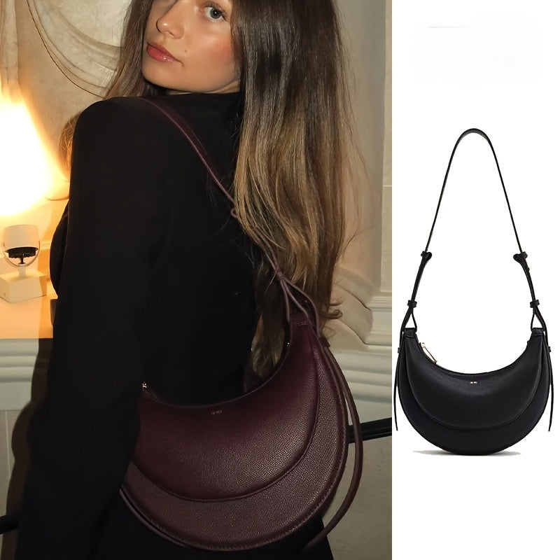 Women'S Crescent Moon Saddle Bag - Unique Design Shoulder Crossbody Purse with Zipper Closure, Polyester Lined, Edge Painted, Perfect for Daily Commute or Casual Wear (White), Small Crossbody Bag