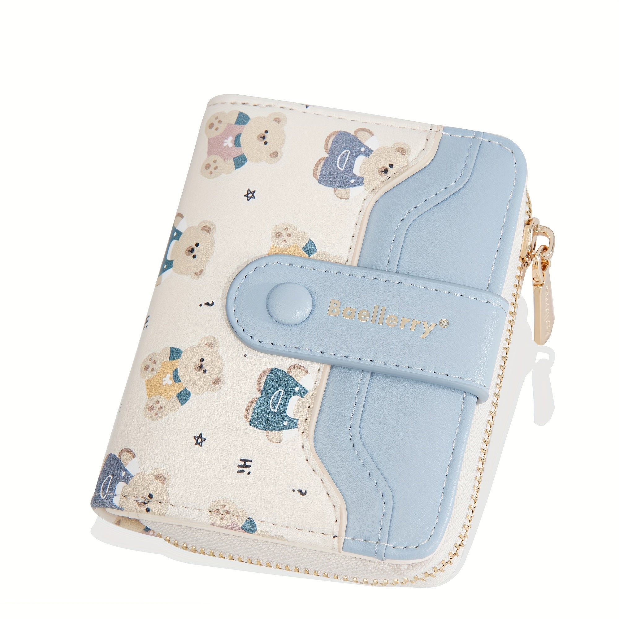 baellerry 1pc Mini Women's Wallet Short Style Bear Cartoon Print Button Credit Card Card Bag Zipper Coin Purse