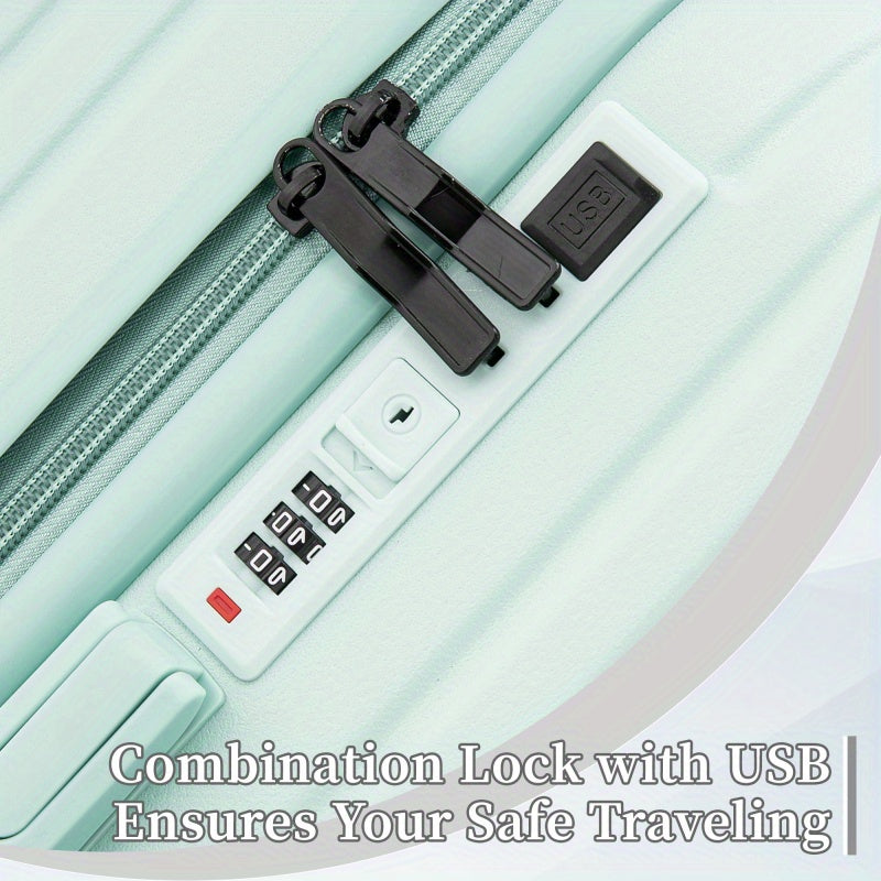 20 24 28 3pcs set in ABS Spinner Wheel Luggage Carry on Suitcase with Cup Holder USB Port Mint Green
