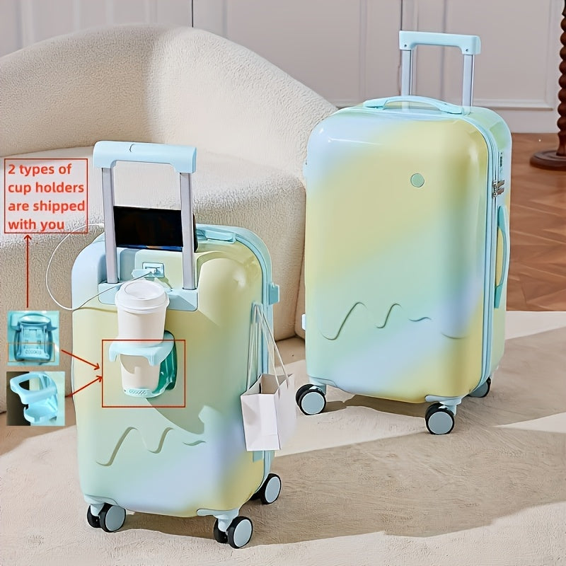 20-Inch ABS+PC Hardshell Spinner Carry-On Luggage with Iron\u002FAluminum Alloy Telescoping Handle, USB Port, Cup Holder, and Combination Lock for Business and Travel