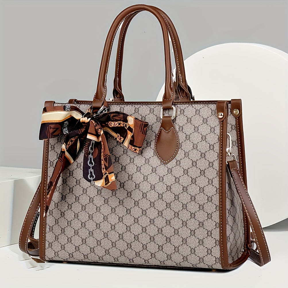 Stylish Large Capacity Tote Bag Three-Piece Set with Handbag and Card Holder for Middle-Aged Women