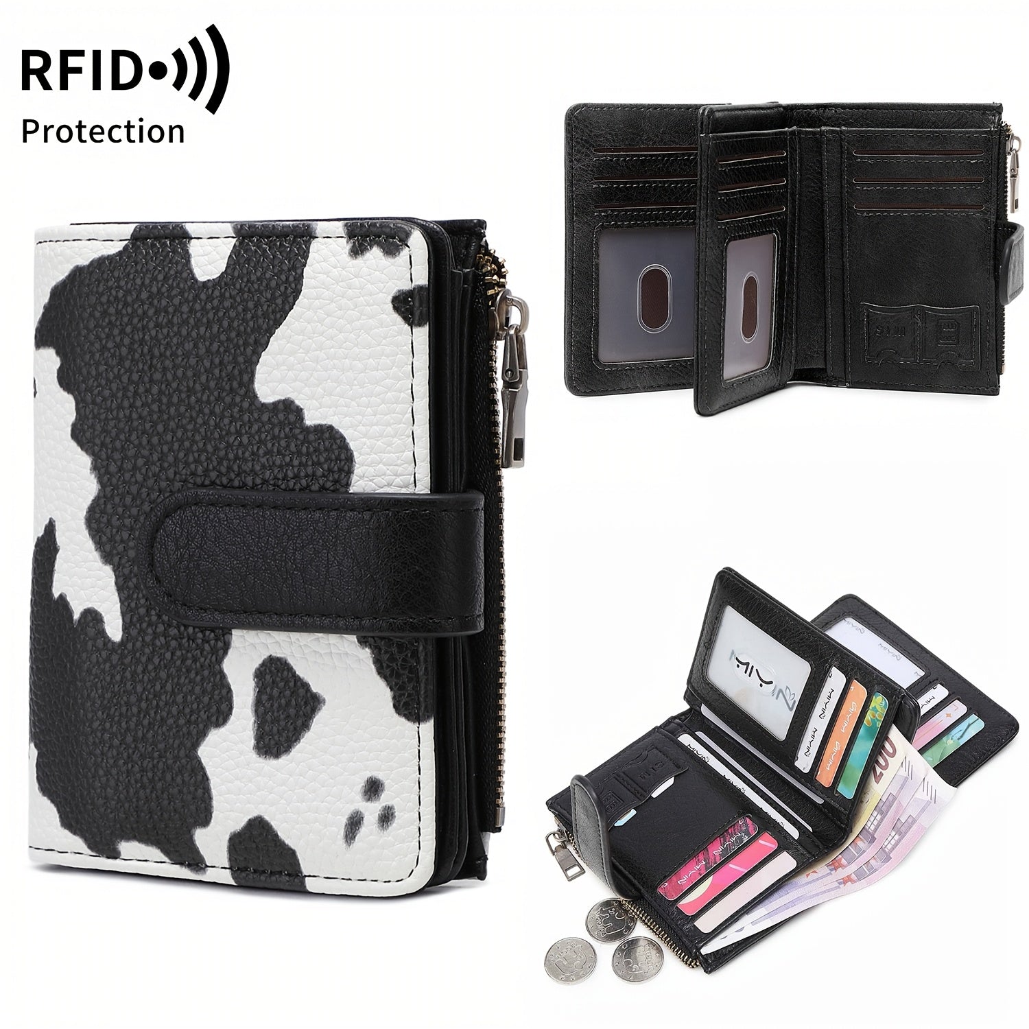 RFID Anti-Theft Wallet Multi-Carat RFID Anti-Theft Wallet - Retro Short Wallet, Solid Color Bifold Coin Purse, Women's Credit Card Holder