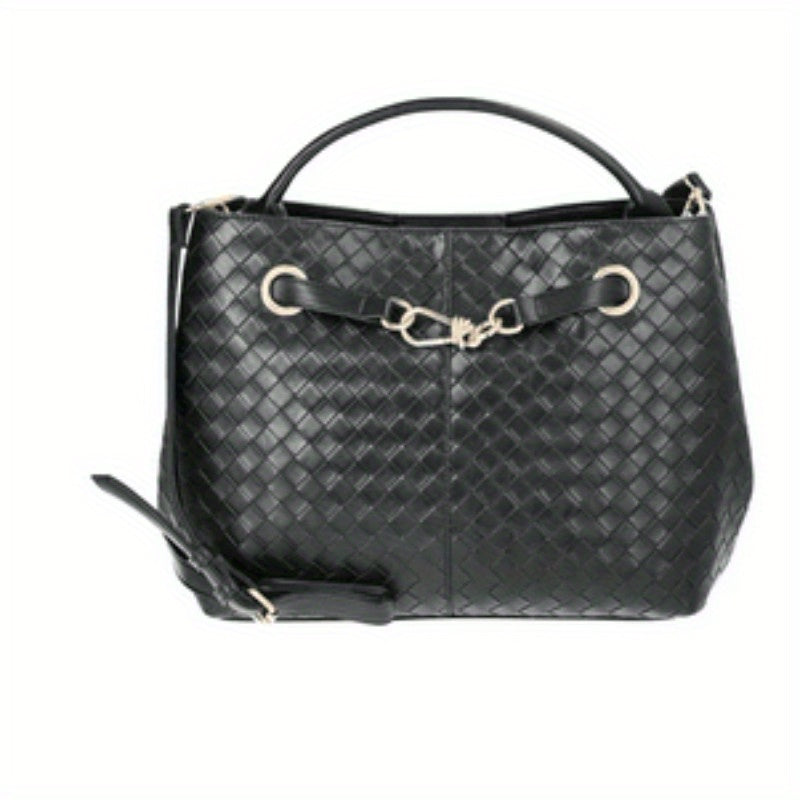 Time and Tru Women's Hazel Satchel Bag - Sleek Black Crocodile-Textured Design, Golden-Tone Hardware, Spacious Interior with Multiple Compartments & Detachable Shoulder Strap for Work, Travel, Casual Outings