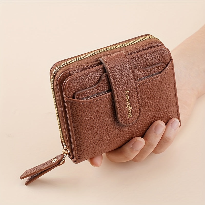 New Style Solid Color Wallet with Lychee Texture, Multiple Card Slots, Small Women'S Bag, Thickened Korean Version, Fashionable And Compact Coin Purse for Women.