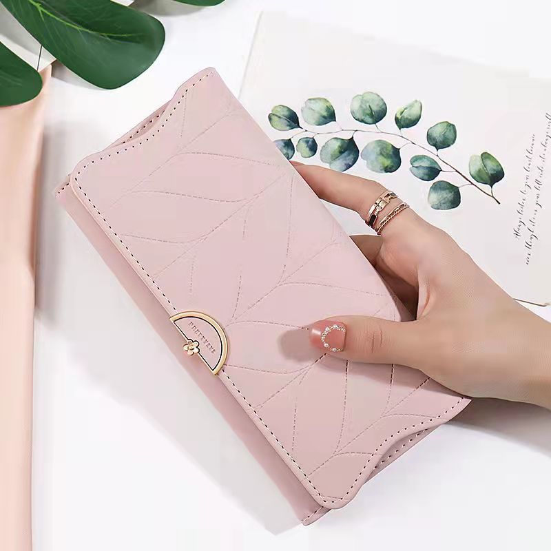 New Fashionable Large Capacity Women'S Long Simple Folded Flower Lady'S Wallet, Synthetic Leather