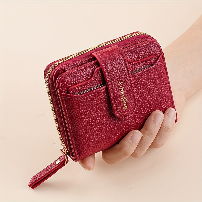 New Style Solid Color Wallet with Lychee Texture, Multiple Card Slots, Small Women'S Bag, Thickened Korean Version, Fashionable And Compact Coin Purse for Women.
